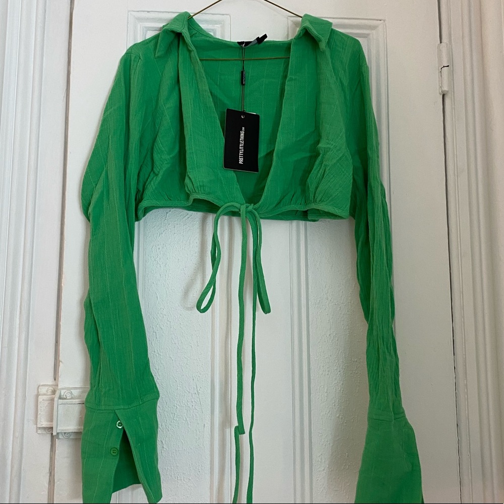 Bright green waffle tie crop top